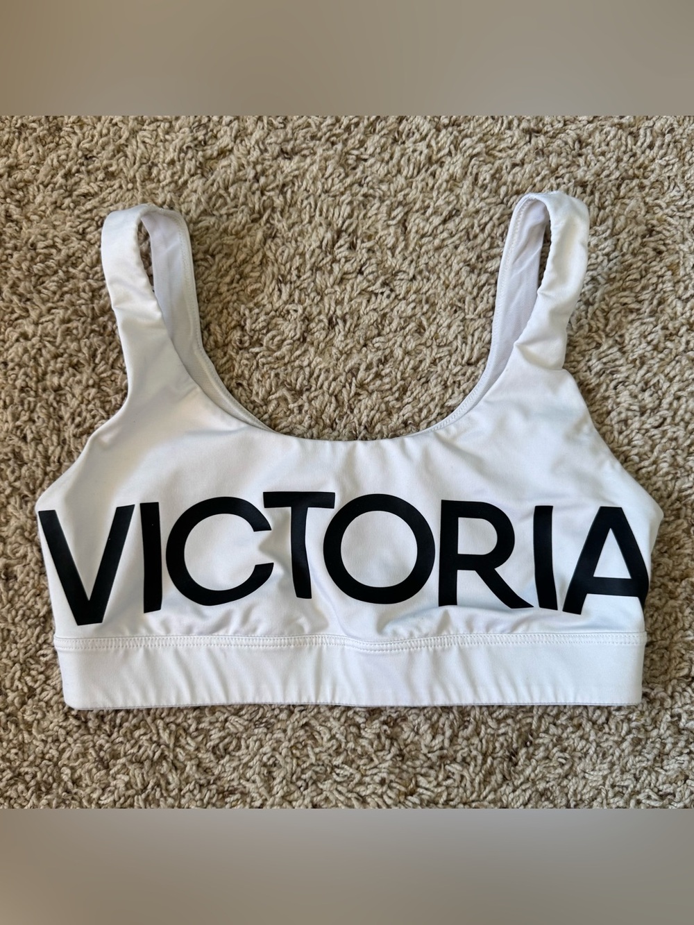 Victoria's Secret White Sports Bra with Black Logo